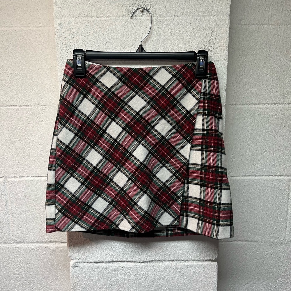 Hollister Plaid Wrap Mini Skirt - Red, White & Black